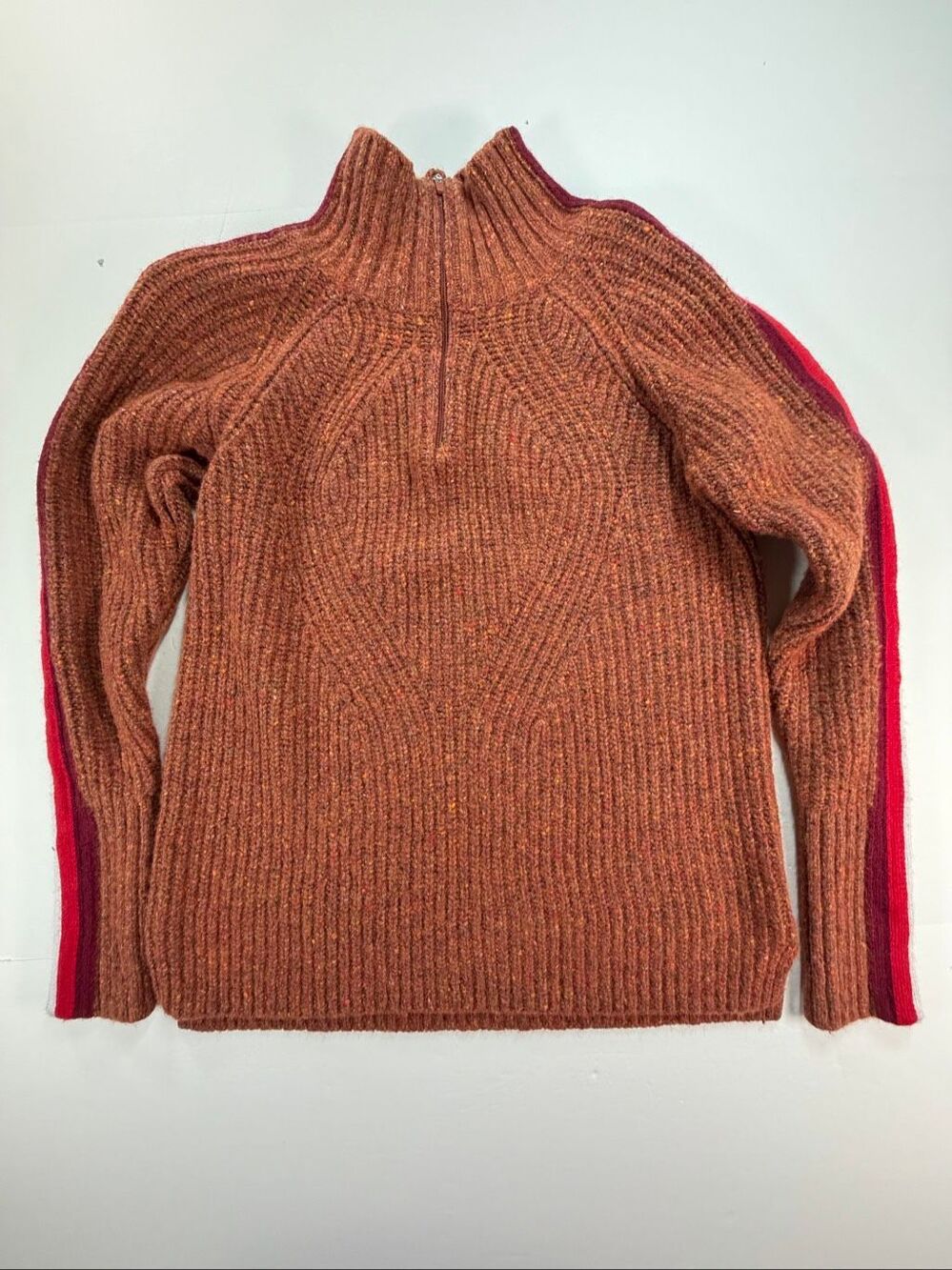 Krimson Klover Snowcat 1/4 Zip Sweater Size Medium Merino Alpaca Rust Stripe Ski - Picture 3 of 11